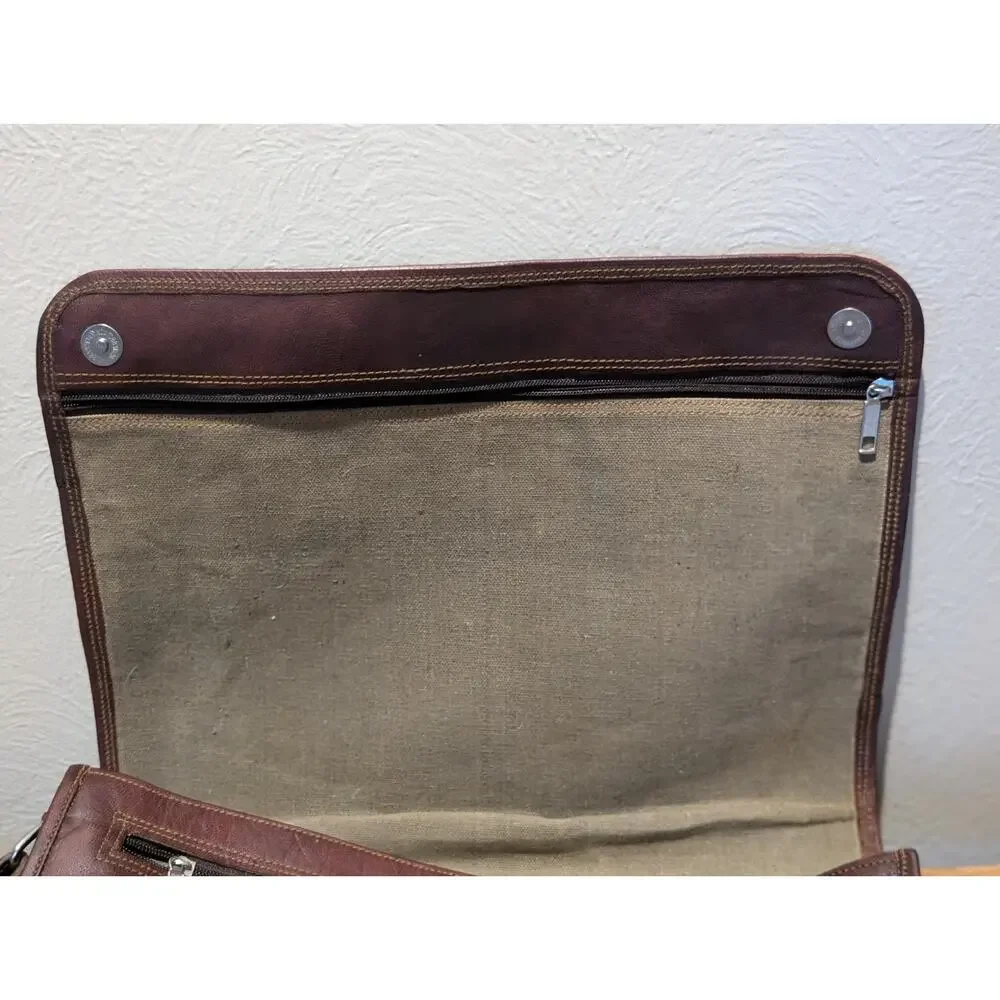 Brown No Fabric Content Canvas Lined Shoulder Strap Brief Bag